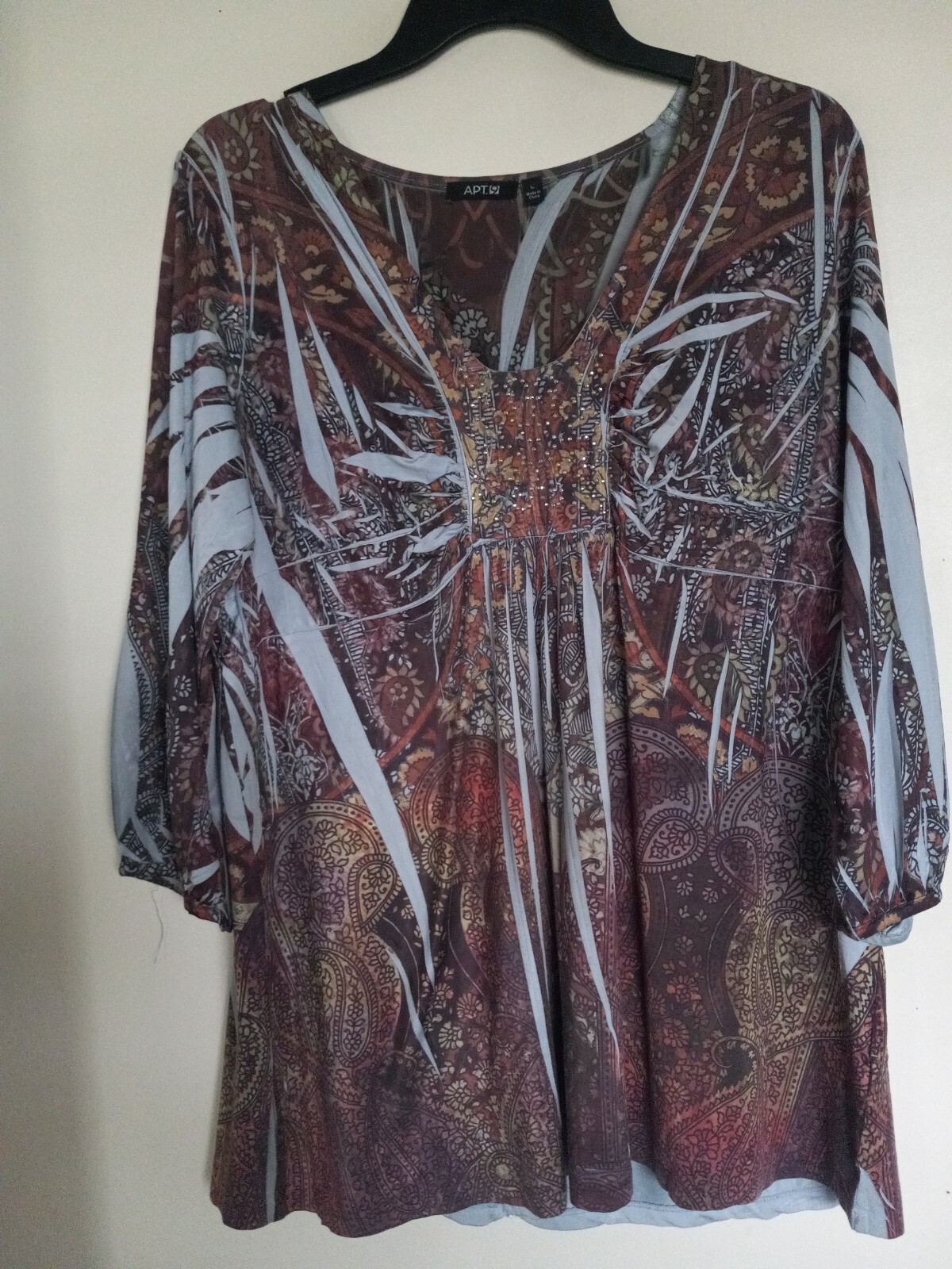 Apt 9 Multi Print U-Neck Tunic Blouse Top in Size L