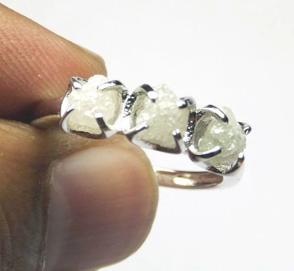 Anillo de bodas de plata 925 con diamantes en bruto sin cortar gris blanco natural de 1,79+ cT N R Foto 2 de 4