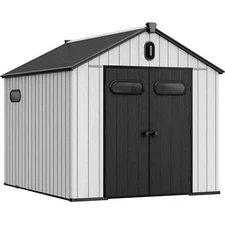 8x10 FT Outdoor Waterproof Resin Storage Shed w/ Floor Garden tool Storage Shed