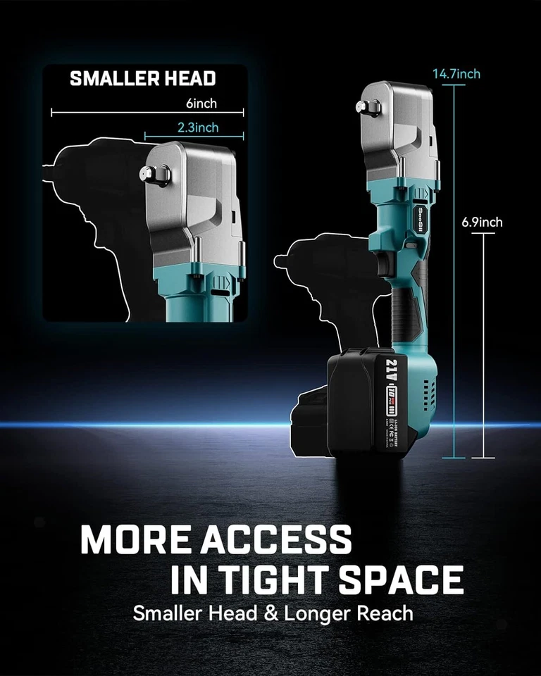 Seesii 1/2" Cordless Right Angle Impact Wrench with Brushless Motor & 2Batteries - image 4 of 4