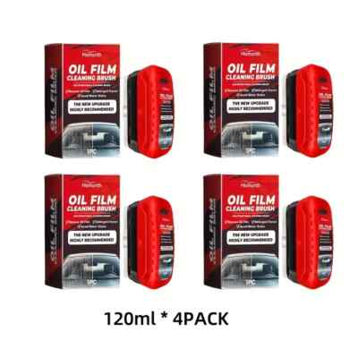 Oil Film Cleaner (4Pack) w/All-in-one Brush for Automotive Glass & Windshield
