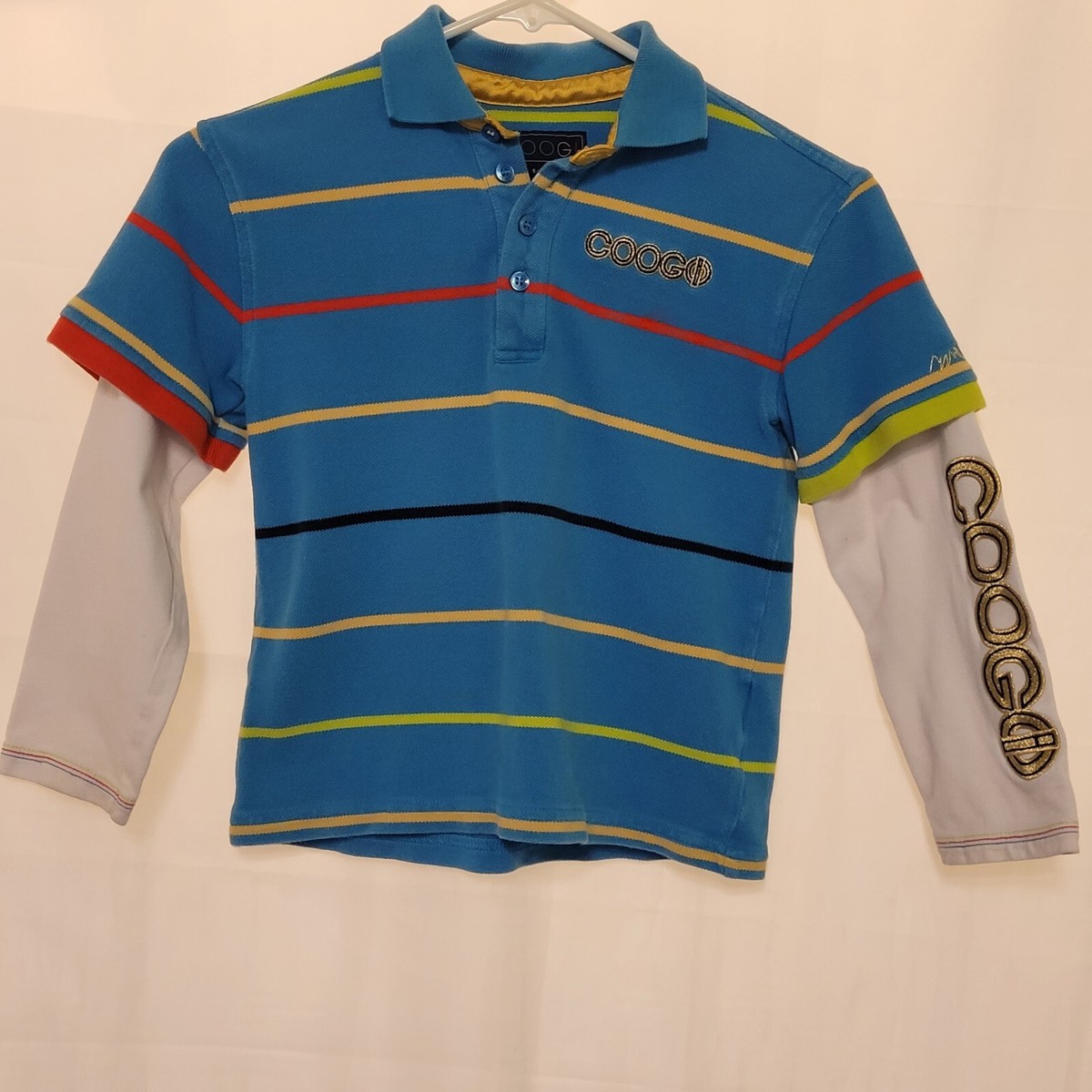 Coogie Boy's Layered Look Striped Polo Long Sleeve Sz 5/6 Y2K