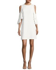 Alice + Olivia Coley' Ruffle Cold Shoulder Shift Dress Sz 4 Ivory