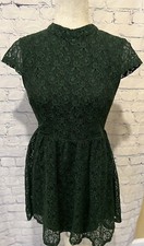 Romeo + Julliet Couture Womens Green Lace Open Back Fit And Flare Dress Sz Small