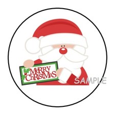 30 MERRY CHRISTMAS ENVELOPE SEALS LABELS STICKERS 1.5" ROUND SANTA