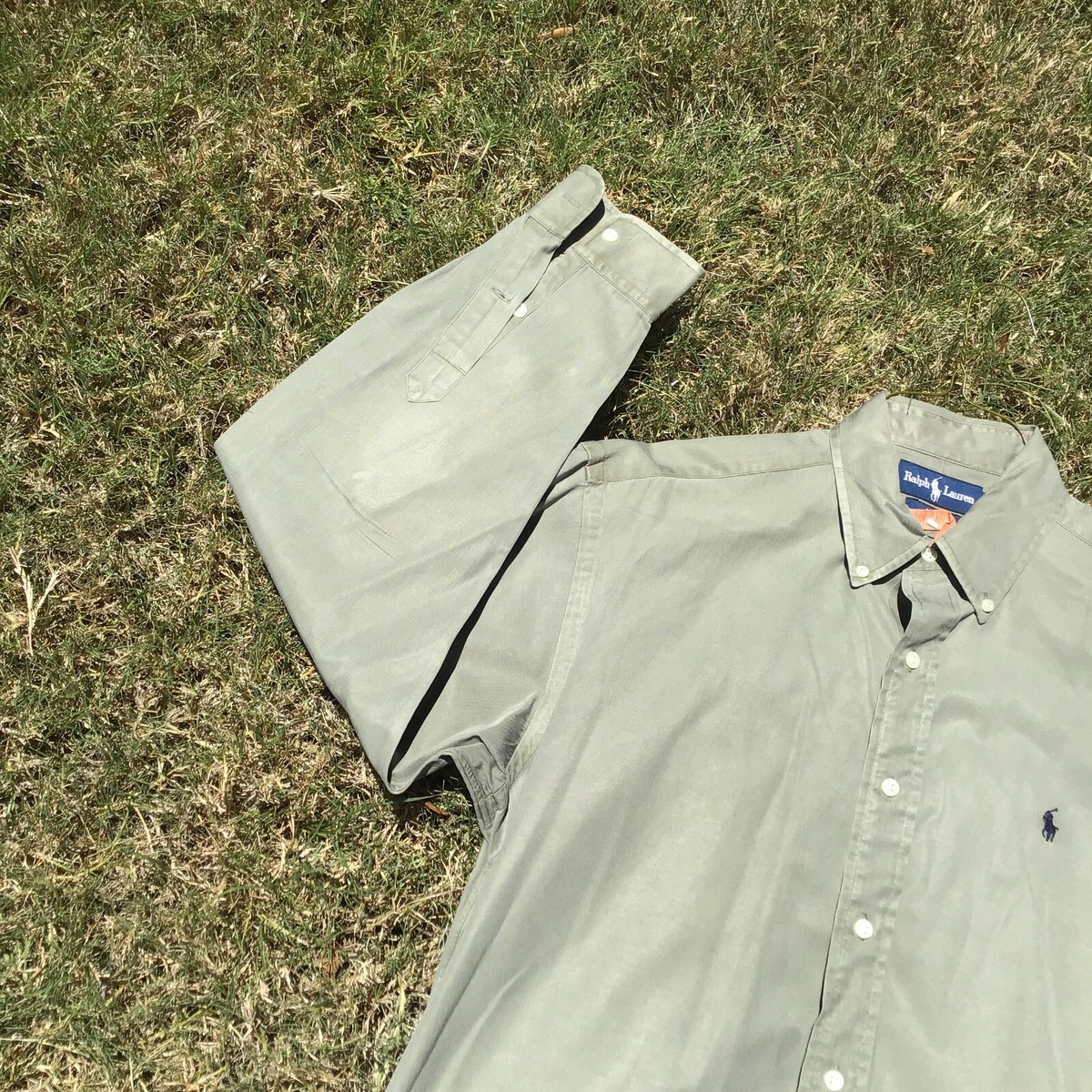 Polo Ralph Lauren Blake Silk Cotton Button Down Shirt Green Logo