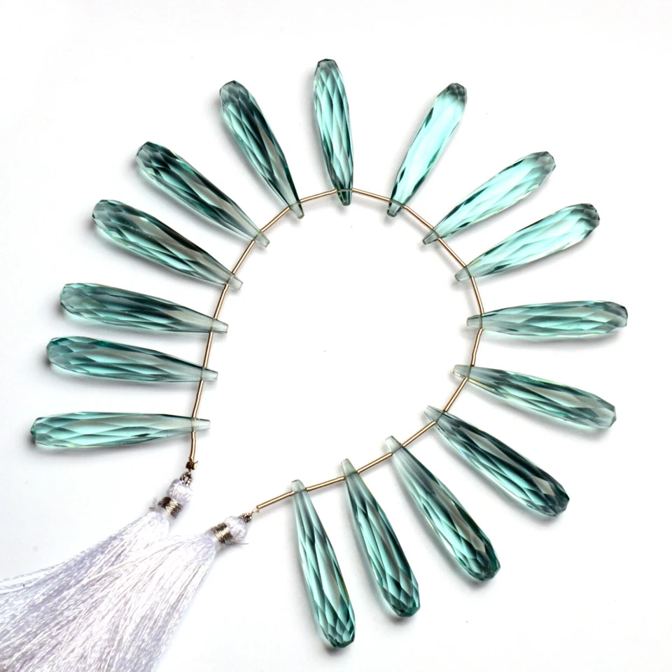Aquamarine Color Quartz 35x7mm Size Faceted Long Teardrop Briolette 7" Strand - Image 4 of 4