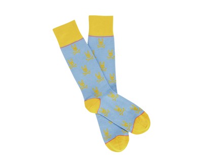 Psycho Bunny All Over Bunny Deco Blue/Yellow Men's Socks B6F140S1PB-BLUD