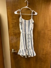 Women's "H&M" blue and cream wrap around dress with tie. Size 4. Prev. Owned