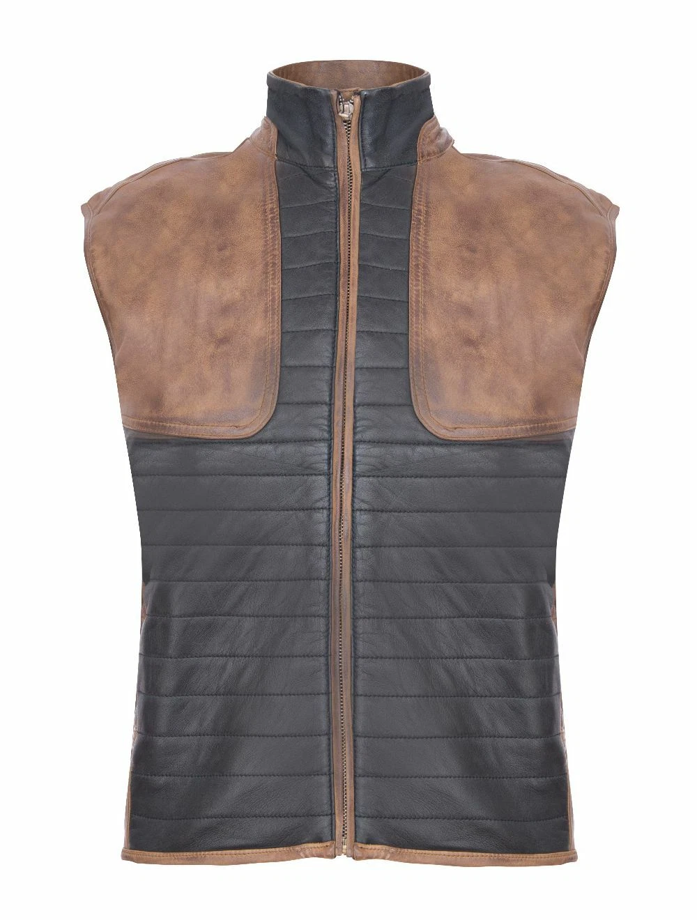 Mens Black Brown Leather Puffer Body Warmer Padded Sleeveless Waistcoat Gilet