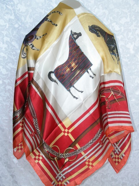 New 100% Charmeuse Silk Scarf Roman Artwork Stagecoach Black White