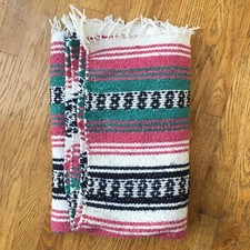 Southwestern Mexican Style Pink Aztec Fringe Throw Blanket 73x44