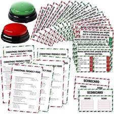 Christmas Friendly Feud Game with 2 Answer Buzzers, Holiday Feud Cards for Fa...