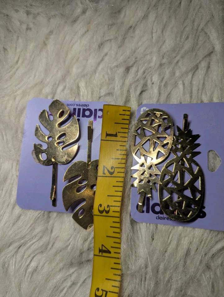LOTE DE 3 pasadores pinza de pelo hoja de piña de metal dorado CLAIRE'S Foto 4 de 4