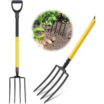 4 Tine Heavy Duty Garden Fork Ergonomic D-Grip 45 Inch Spading Tool