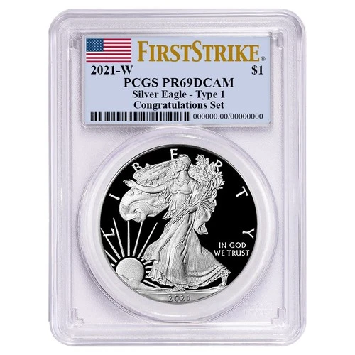 2021-W Proof $1 Type 1 American Silver Eagle Congratulations Set PCGS PR69DCAM