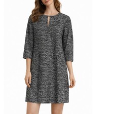 BCBGeneration Textured Shift Dress Women's M Black White 3/4 Sleeve Keyhole