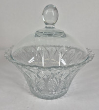 Clear Cut Glass Covered Candy Dish Lidded Bowl Diamond Star Pattern 1308