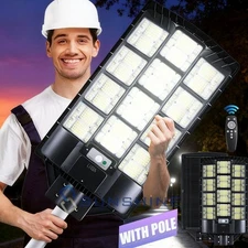 9800W Commercial Solar Street Lights Outdoor Dusk to Dawn Parking Lot Light+Pole