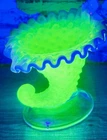 Vintage Fenton Vase Cornucopia UV Blacklight Neon Glow like Uranium Glass RARE