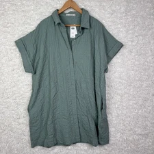 Abercrombie Fitch Textured Crinkle Shirt Dress Tunic Green XL NWT Boho Chunky