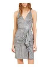 BLONDIE Womens Sheath Short Dress Silver Sleeveless V Neck Party Juniors 1
