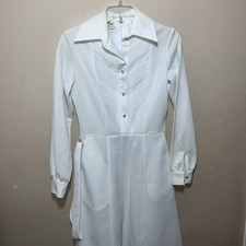 Vtg 70's White Swan 14? Uniform Nurse Button Up Dress Horror Cosplay Asylum Lab