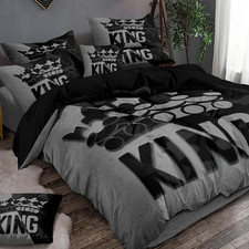Grey and Black King Size Bed Pattern down Duvet Cover Set, Soft and Comfortable