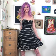 Vintage Betsey Johnson Black & White Party Dress with Lace Up Back, Sz 8 / M