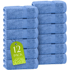 Light Blue Washcloths Set 12 Pack for Body Face Towel 12x12 Inch Cotton Wash