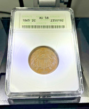 1865 Two (2) Cent Piece Fancy '5' ANACS AU58 BN Eye Appeal 20+ Yr Old Holder
