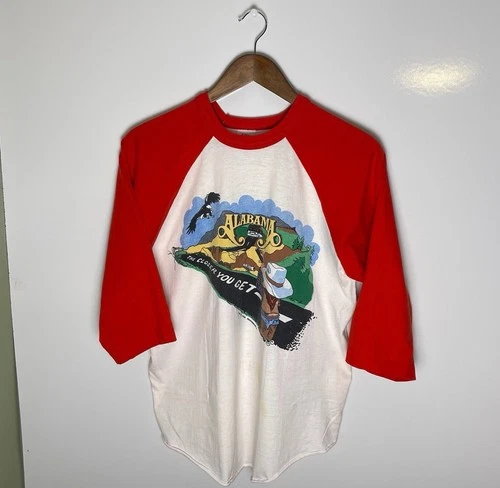 Vtg 80s 1983 Alabama The Closer You Get Tour Raglan T-Shirt 1980s vintage concert t-shirt, vintage, single stitch, B+ condition