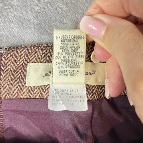 Gonna di lana tweed a spina di pesce Eddie Bauer taglia 6 Acadamia inglese campagna marrone - Foto 5 di 7
