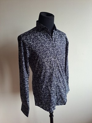 New Bruun & Stengade Men's Slim Fit Floral Button Down Navy Shirt Size 40