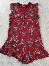 Joie Red Floral Silk Chiffon Short Dress S Ruffle Sleeve V-Neck A-Line