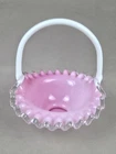 Vintage Fenton Art Glass Pink Cased Glass Peach Crest Basket Bowl MCM 1953-1970