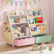 Kids Bookshelf and Toy Organizer, Sturdy 3 Tier Kids Bookcase, Sling Bookshelf
