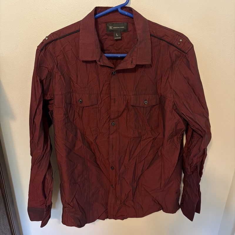 International Concept Men’s Button Up Dress Shirt Maroon Size Large