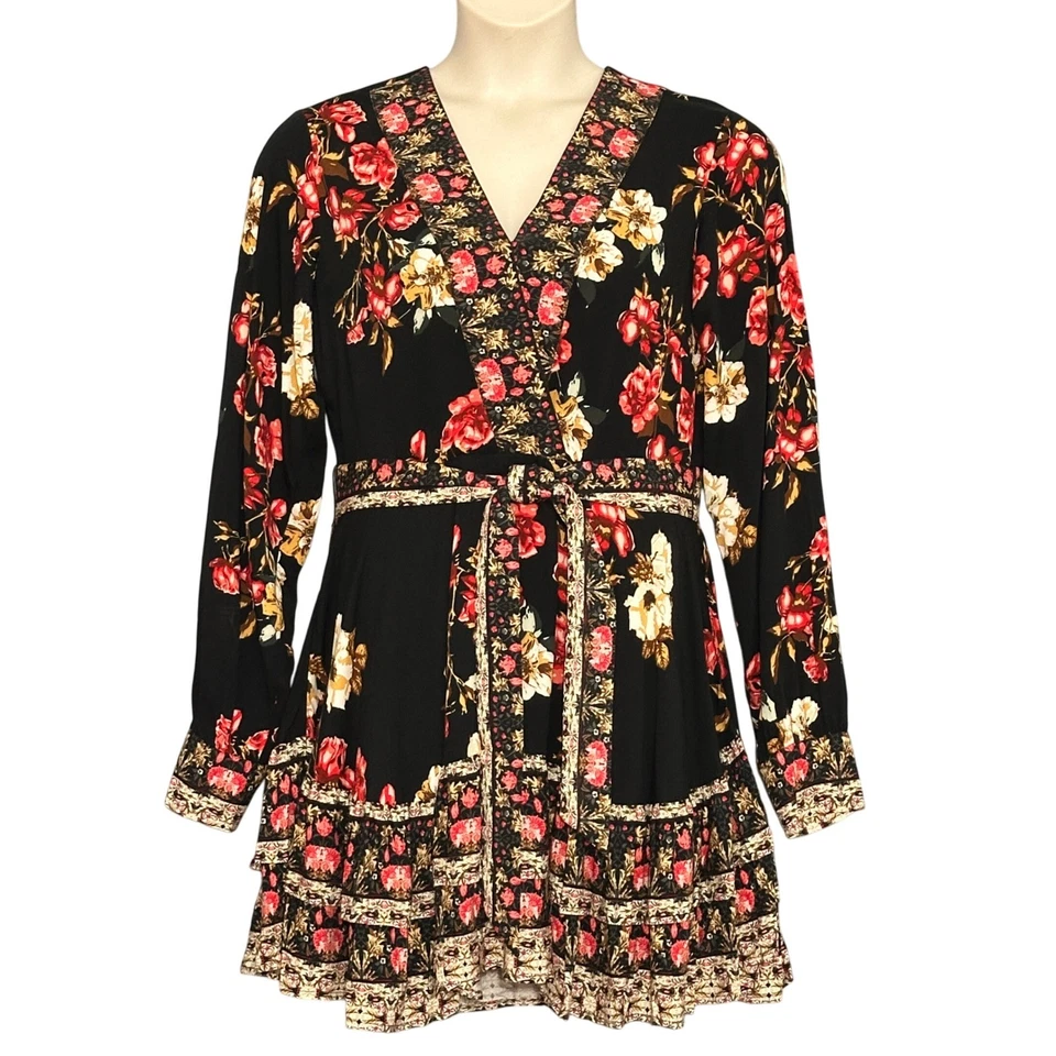 Vestido para mujer Venus 14 negro floral envolvente sintético boho chic country vaquera occidental Foto 2 de 4