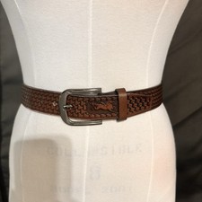 Leather Western Belt Tooled Brown Men's Horses Bronze Buckle Unisex Waistband