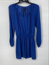 White House Black Market Womens Blue Long Sleeve V-Neck Short Mini Dress Size 8