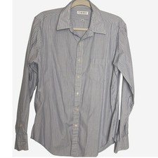 Calvin Klein Mens 16 1/2 34/35 Blue White Striped Long Sleeve Dress Shirt