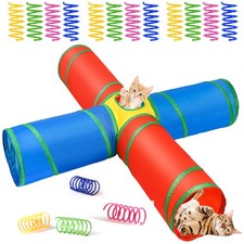 4 Way Cat Tunnel, Collapsible, 12 PCS Springs Toy, Interactive, Rainbow