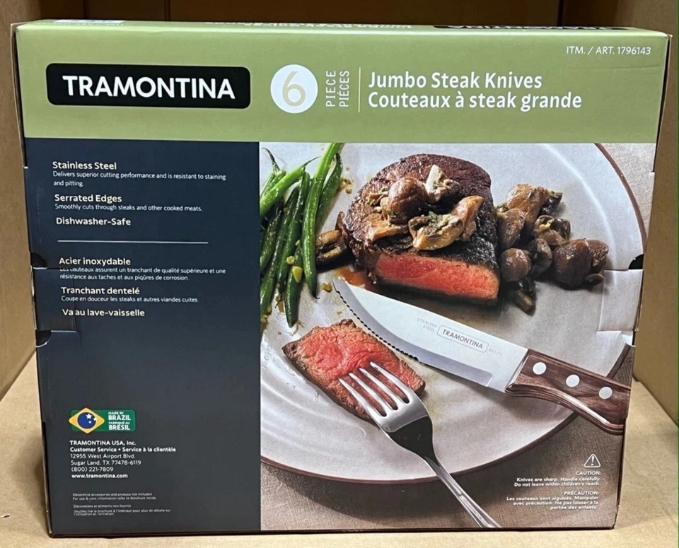 Juego de 6 cuchillos para carne Jumbo Tramontina cuchillas dentadas de acero inoxidable NUEVO Foto 2 de 2