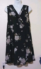 TORRID*Black Floral Dress*Size 26*V Neck Front/Back*Tie On Back Nk*Slvless*Lined