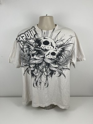 VTG Y2K Tapout Skull Graphic White T Shirt Mens Size XL USA Made