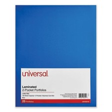 Universal Laminated Two-Pocket Folder, Blue, 100-Sheet Capacity, 25/Box