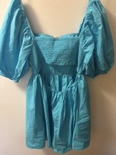 Woman’s Blue Green Baby Doll Dress with pockets, Size Medium New With Tags