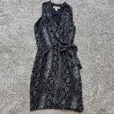Michael Kors Dress Womens 00 Grey Snake Print Sleeveless Faux Wrap Dress