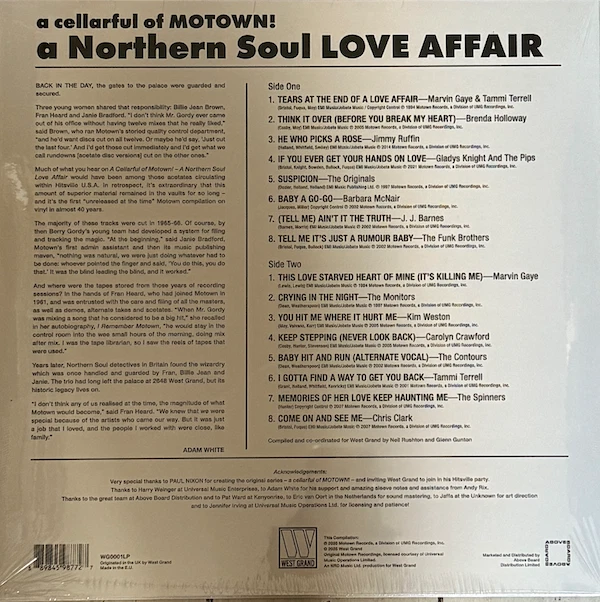 A CELLARFUL OF MOTOWN !…. A NORTHERN SOUL LOVE AFFAIR LP Vinyl (West Grand) 60s - Image 2 of 2